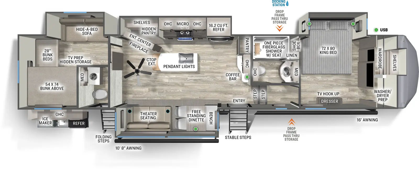 Sandpiper Fifth Wheels 3880BH Floorplan